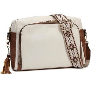 Yusmei Cream and Brown Crossbody Bag with Built in Wallet